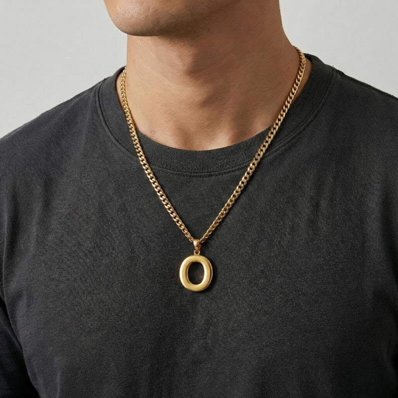 Initial Pendant Necklace 14K Gold Plated with Cuban Chain