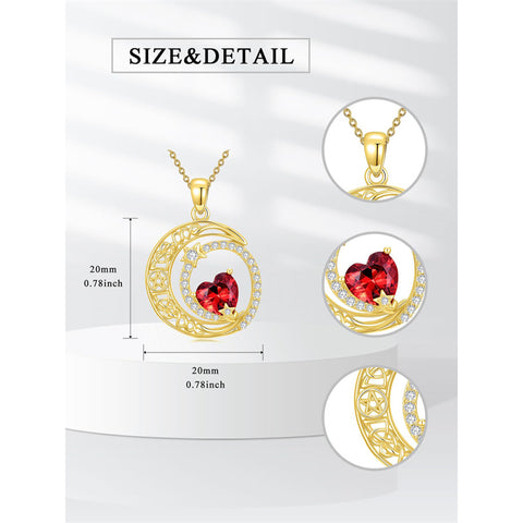 10K 14K 18K Gold Heart Birthstone Moon and Star Pendant  Necklace for Women