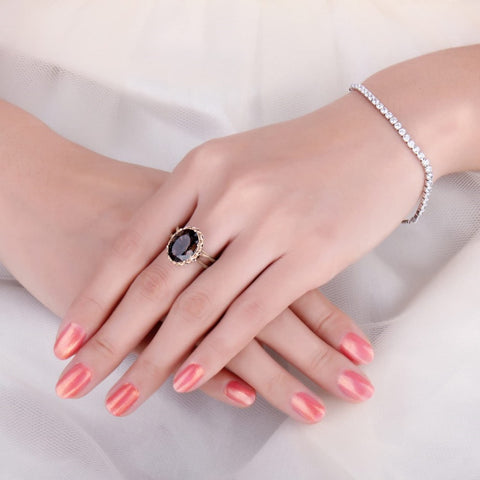 14K Gold Plated  Oval Shape 3.7CT Genuine Smoky Quartz Cocktail Rings for Her