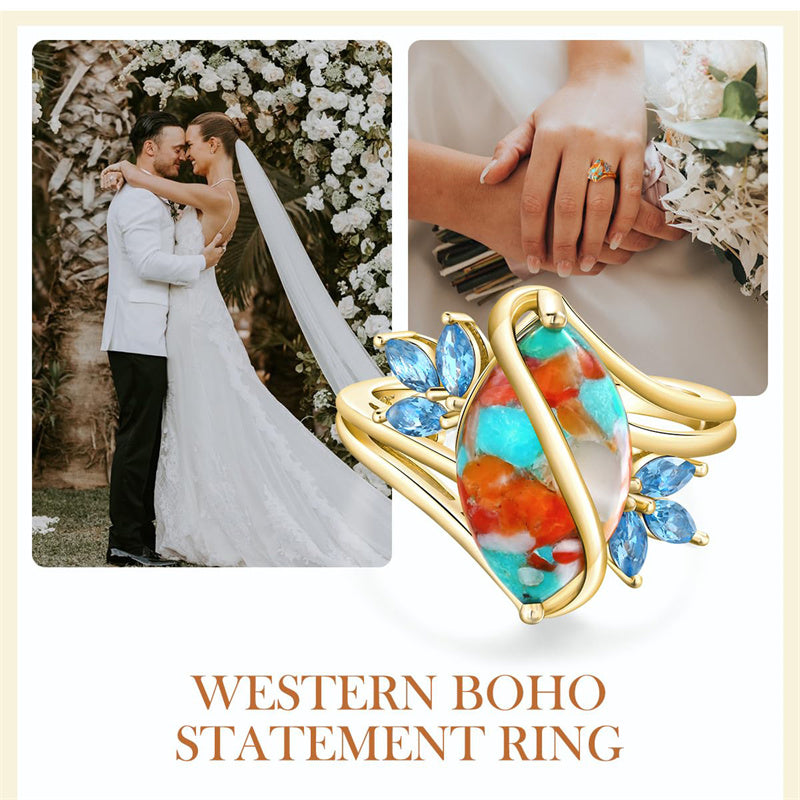 Sterling Silver Turquoise Malachite Engagement Ring for Women Western Jewelry