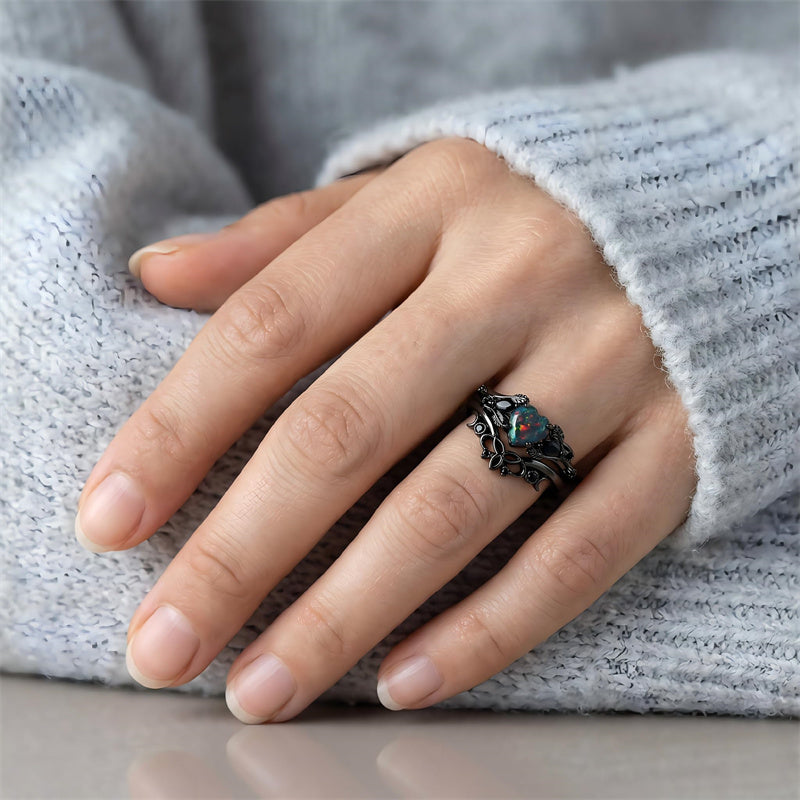 Sterling Silver 10K  14K  18K  Gold Personalized Engraved Black Opal Engagement Wedding Promise Ring for Her