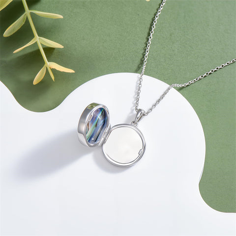 Sterling Silver Abalone Shell Butterfly Photo Locket Necklace