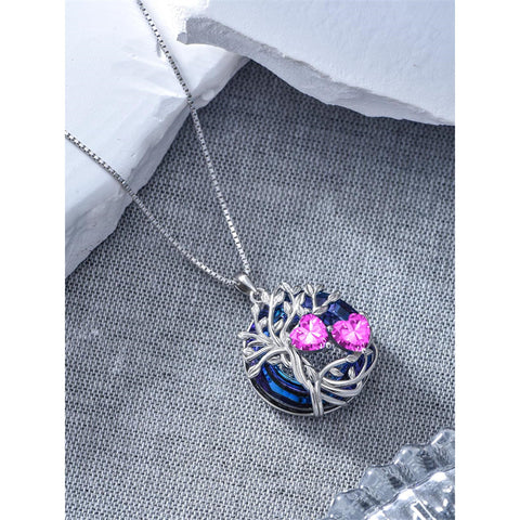 Sterling Silver 2 Heart Birthstone Austrian Crystal Tree of Life Pendant Necklaces