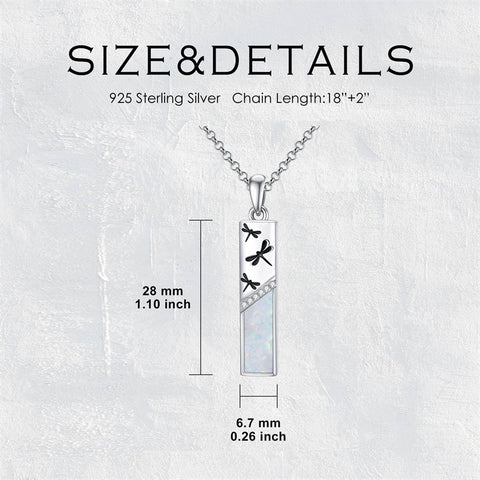 Sterling Silver White Opal Butterfly Dragonfly Tree of Life Paw Print Bar Pendant Necklace Gift for Birthday Christmas