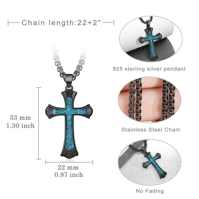 14K Gold Plated Turquoise Malachite Abalone Shell Cross Pendant Necklace for Men