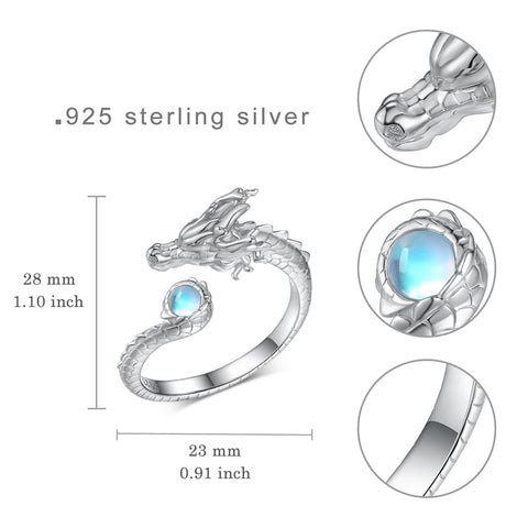 Sterling Silver Moonstone Dragon Ring