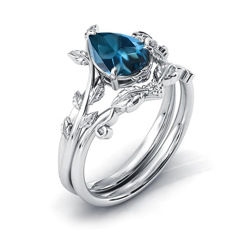 Sterling Silver 10K 14K 18K Gold 1ct Pear Shaped Gemstone Gemstone Engagement Ring Wedding Ring Sets