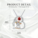 Sterling Silver Round Heart Birthstone Highland Cow Pendant Necklace Fluffy Cow Jewelry Gifts Birthday Christmas