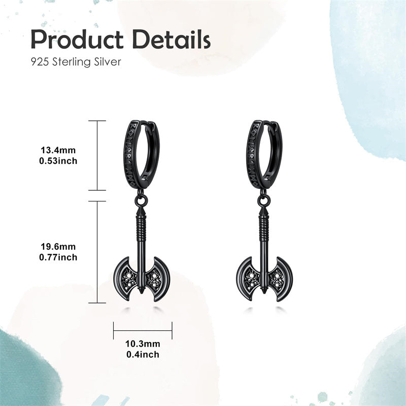 Sterling Silver Feather Arrowhead Axe Hoop Earrings