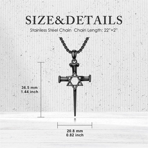 Sterling Silver Star Of David  Cross Pendant Necklace