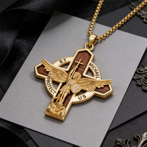 St Michael St Benedict  St Christopher Virgin MaryPendant Necklace 14K Gold Plated Christian Catholic Jewelry