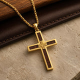 14K Gold Plated Wooden Cross Pendant Necklace Christian Catholic Jewelry Religious Gift