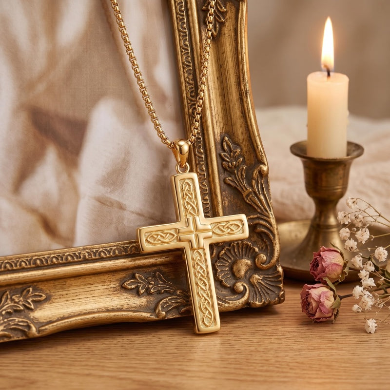 10K 14K 18K Gold Cross Pendant Necklace Religious Jewelry Gifts for Men and Women