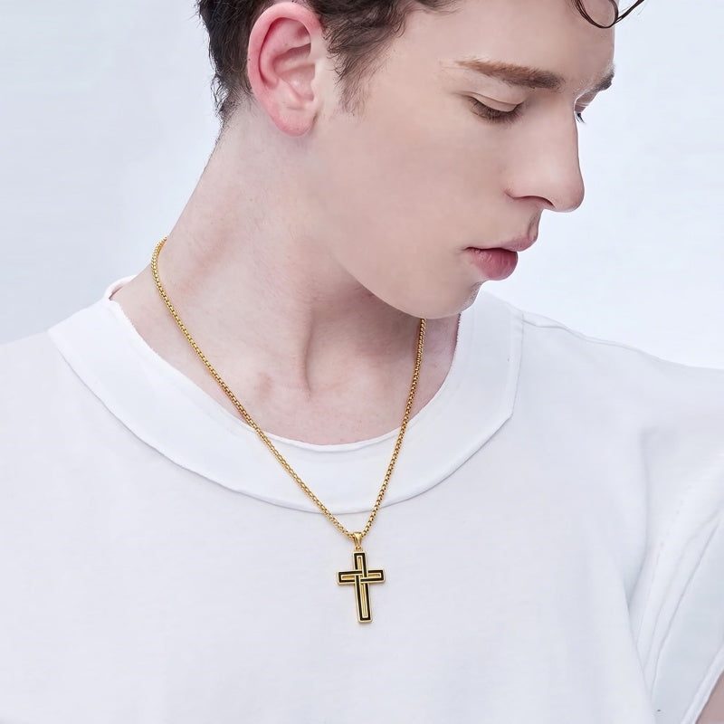 14k Gold Plated Cross Deer Antler Celtic Knot Sword Twisted Rope Cross Pendant Necklace for Men