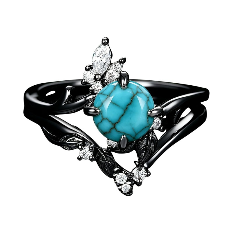 Sterling Silver Personalized Engraved 1-3CT Turquoise Engagement  Wedding Promise Ring Set for Her