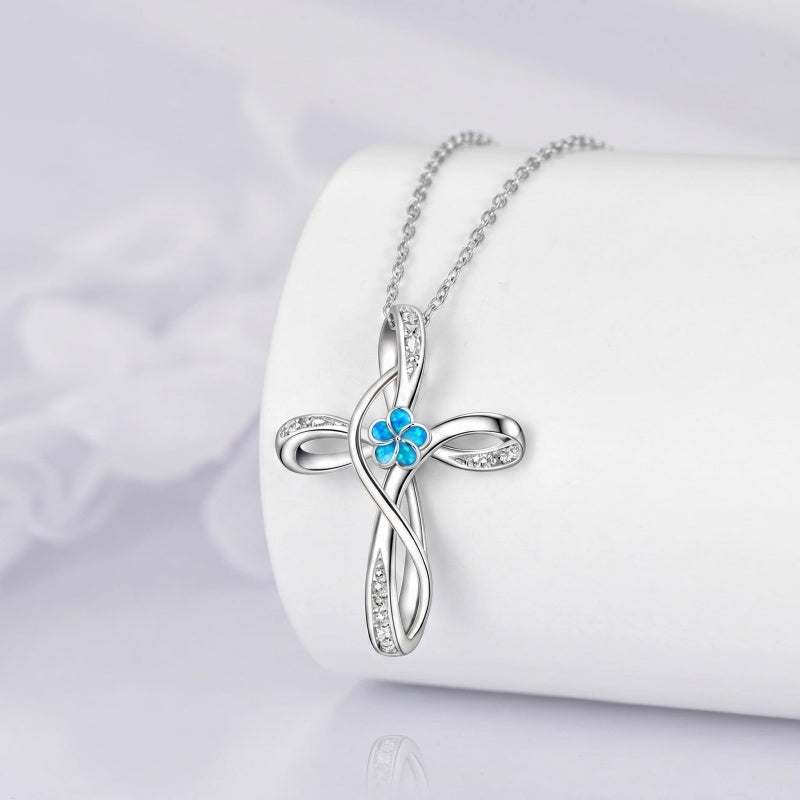 Sterling Silver Daisy Rose Plumeria Lotus Sunflower Cross Pendant Necklace for Women