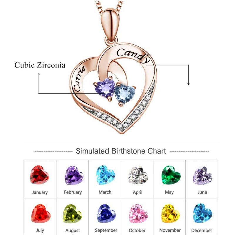 14K Gold 2  Simulated Birthstone Personalized Engraved Pendant Necklace for Women