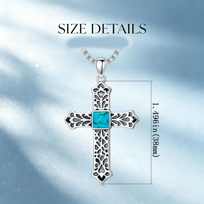 14K Gold Plated Turquoise Cross Pendant Necklace
