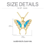 14K Real Gold Butterfly Necklace with Blue Opal Yellow Gold Butterfly Pendant Necklace Jewelry Gifts for Women