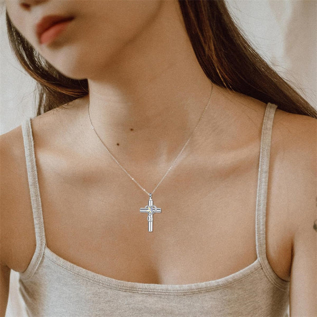 Cross Crystal Urn Necklace Crystal Heart Necklace for Ashes 925 Sterling Silver Cremation Jewelry Keepsake Memorial Gifts for Women Men
