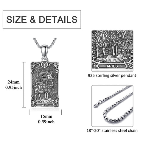 Sterling Silver Tarot Card 12 Zodiac Sign Pendant Necklace