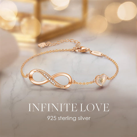 Sterling Silver CZ Infinity Heart Symbol Charm  Pendant Bracelet