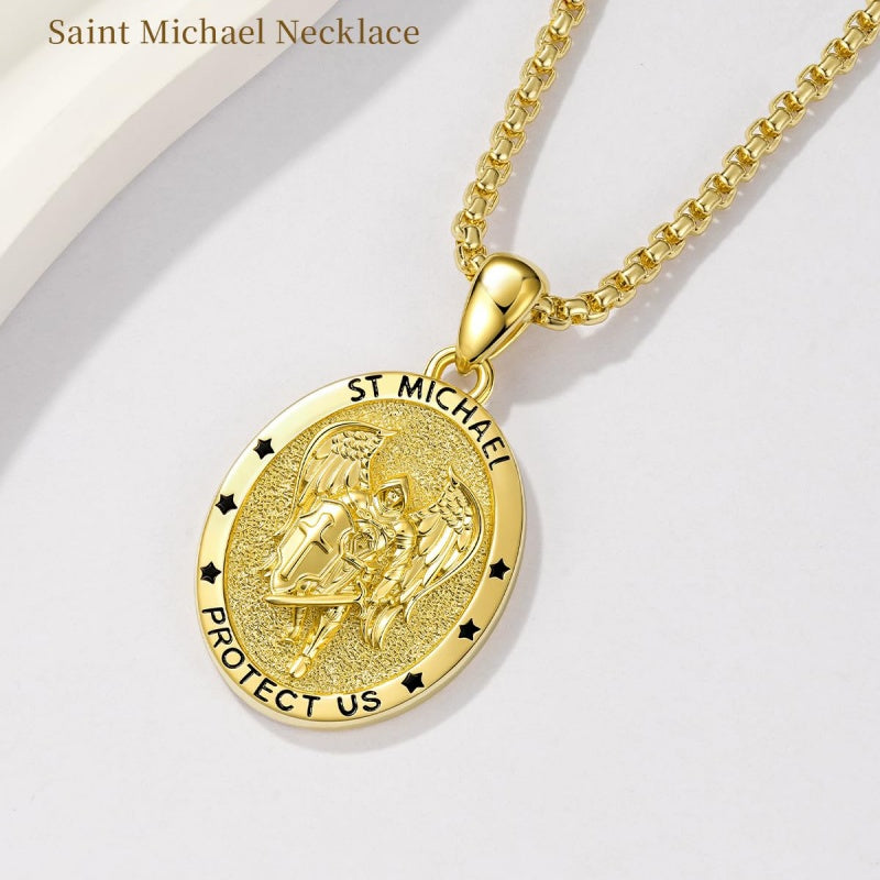 Patron Saint Medals Protection  14K Gold Plated Necklace for Men