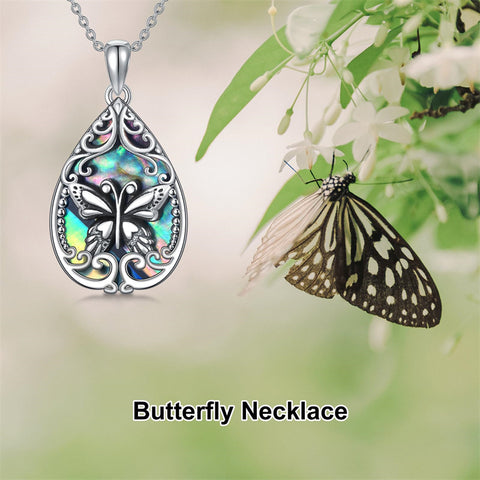 Sterling Silver Abalone Shell Dragonfly Butterfly Bee Hummingbird Pendant Necklace for Women