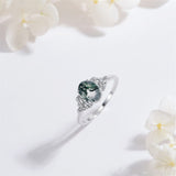 Solid 14K Real Gold Green Moss Agate Engagement Ring Promise Bridal RingWedding Bands Natural Moss Agate Ring for Women