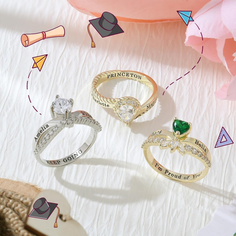 Copper Sterling Silver Personalized Birthstone High School College Class Ring Graduation Memorial Rings Gifts for Her