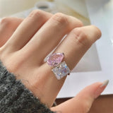 Sterling Silver Cubic Zirconia 3ct  Double Stone Ring Emerald/Princess & Pear Engagement Ring Wedding Ring