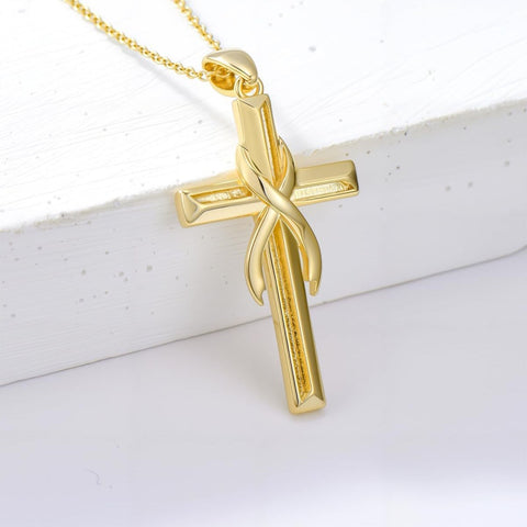 14K Gold Plated Cross Pendant Necklace for Women