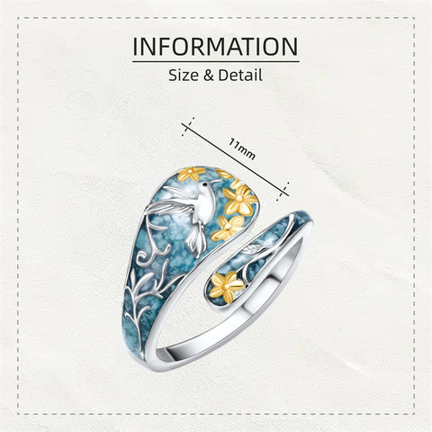 Sterling Silver Turquoise Hummingbird Butterfly Sunflower Adjustable Spoon Ring
