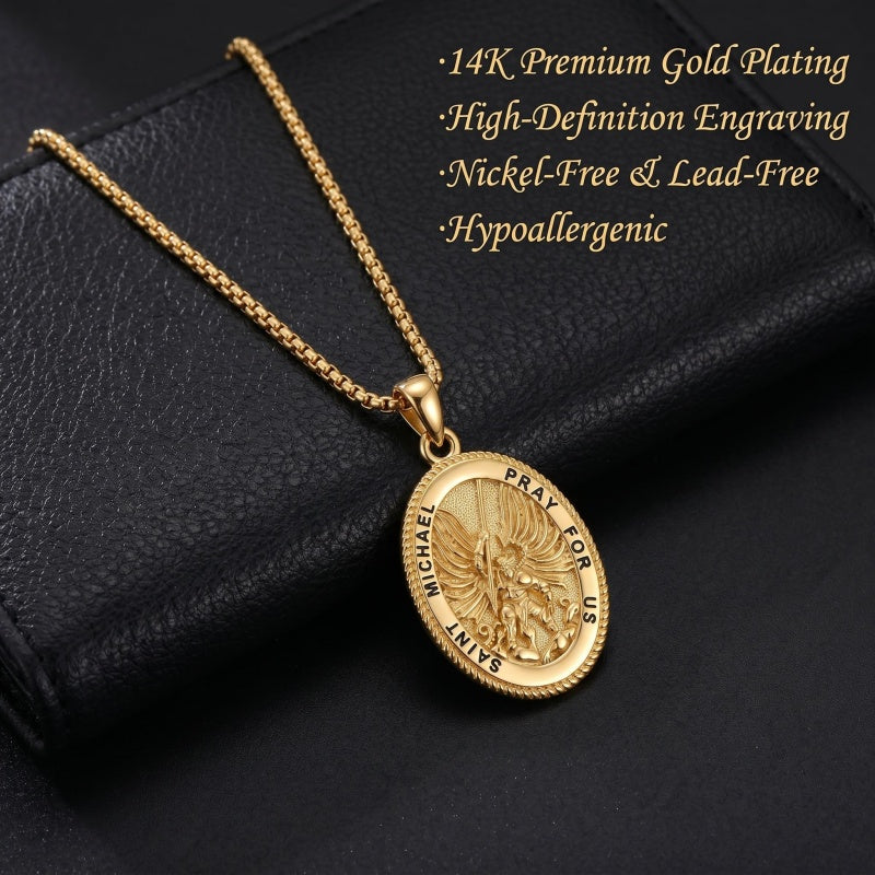 14K Gold PlatedJesus Saint Michael Saint George Saint Jude Pendant Necklace