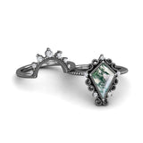 Sterling Silver 10K 14K 18K Gold Vintage Nature Moss Agate Engagement Ring Sets for Women