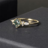 Green Moss Agate Rings 1Gold Rose Gold Three Stone Engagement Ring in 925 Sterling Silver Women's Gold Ring Gifts for Her