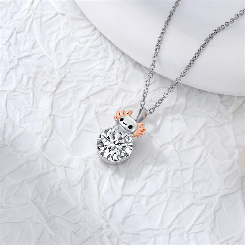 Sterling Silver 12 Month Birthstone Axolotl Pendant Necklace for Women