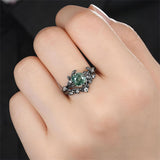 Sterling Silver 10K 14K 18K Gold 2CT Moss Agate Vine Leaf Women's Bridal Ring Sets for Wedding Engagement