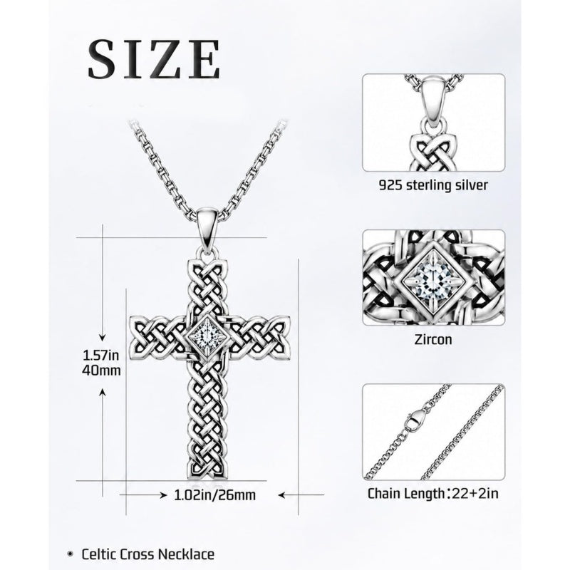 14K Gold Plated Celtic Vikin Cross Pendant Necklace Irish Jewelry Religious Protective Gift