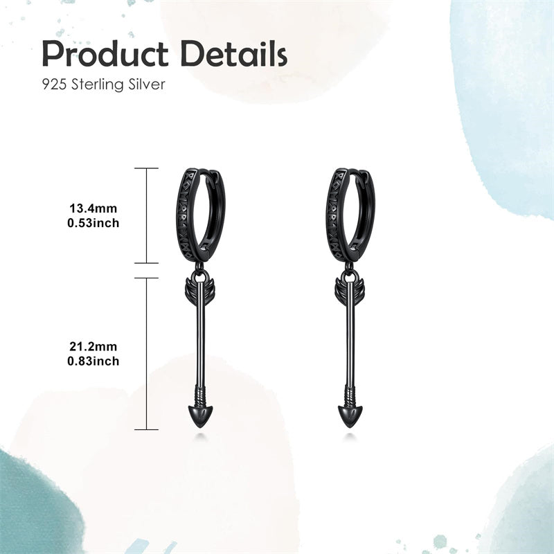 Sterling Silver Feather Arrowhead Axe Hoop Earrings