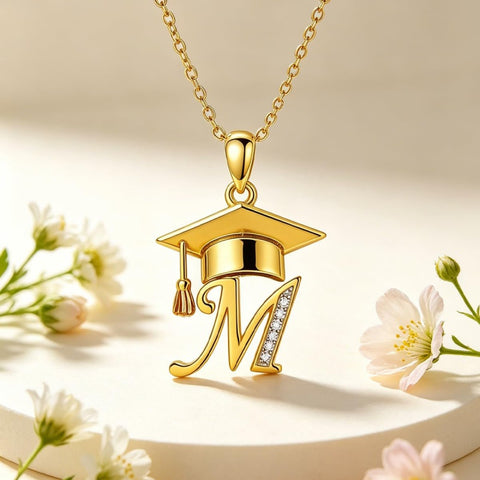 Initial  Graduation 14K Gold Plated Inspiring Grad Pendant Necklace Graduations Jewelry Gifts