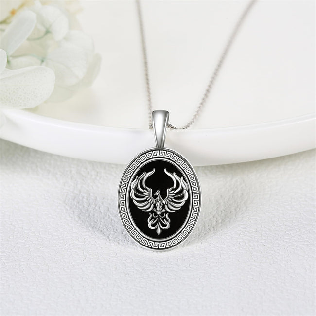 Phoenix Necklace for Women 925 Sterling Silver Black Onyx Phoenix Pendant Necklace Phoenix Jewelry Gifts for Her