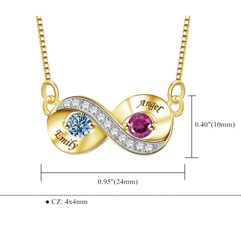 14K Gold 2  Simulated Birthstone Personalized Engraved Pendant Necklace for Women