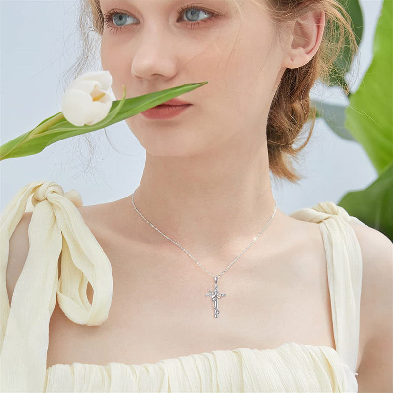 Sterling Silver Cross Bee Hummingbird Butterfly Dove Red Cardinal Pendant Necklace for Her