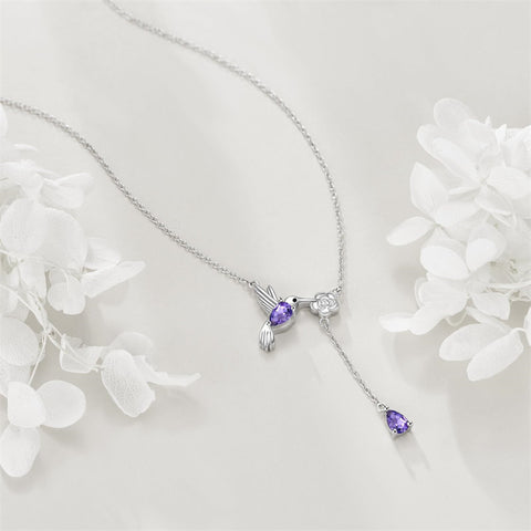 Hummingbird Necklace Sterling Silver Adjustable Lariat Animal Necklace Jewelry Gifts for Women Girls