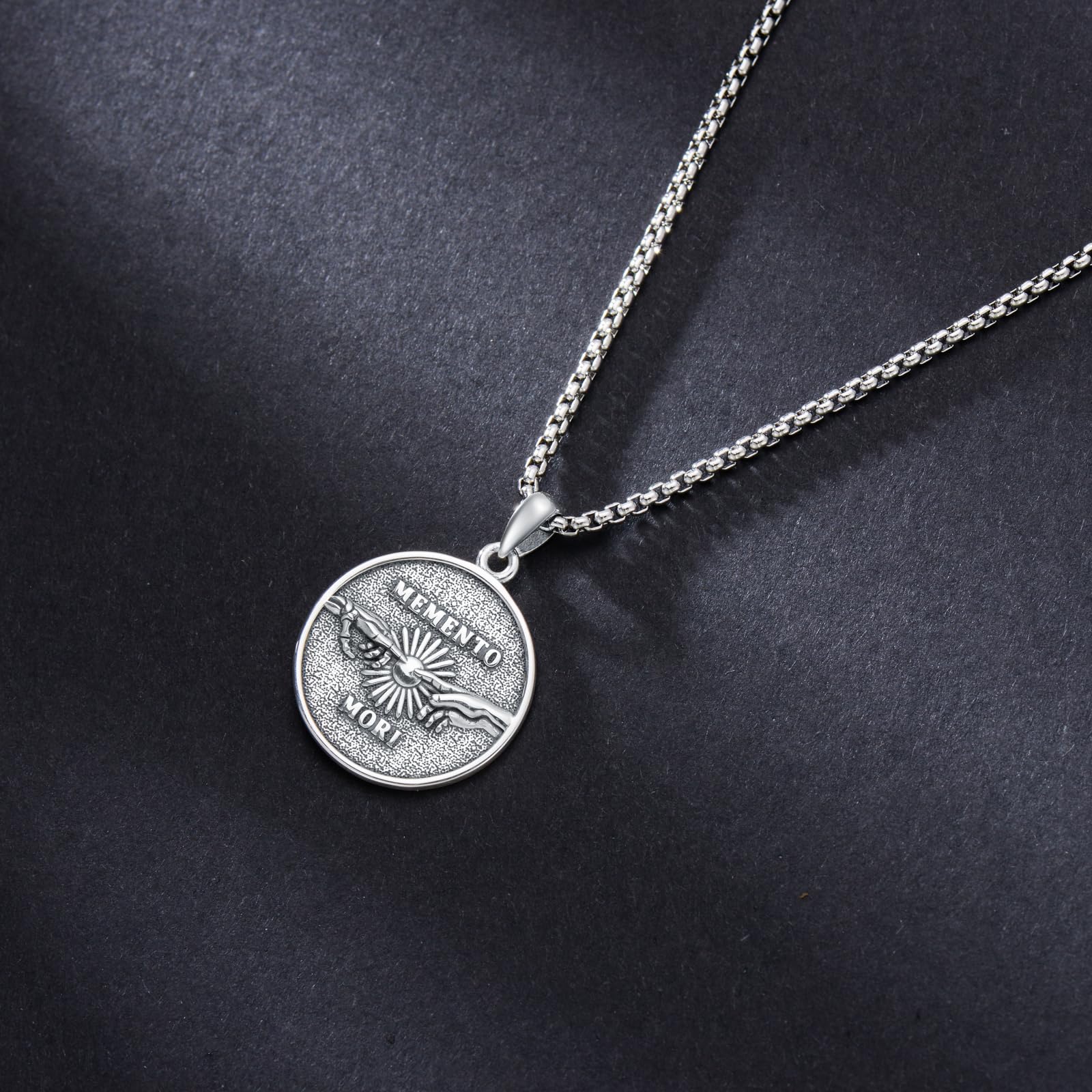 Sterling Silver Gothic Skull Memento Mori Pendant Necklace with Engrav ...