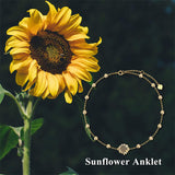 Solid 14K Gold Sunflower Anklet Bracelet for Women Birthday Christmas Gift for Her Mom Beach Foot Jewelry, 8+1+1 Inch