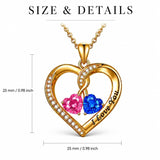 14K Gold Plated Double Heart Birthstone Rose Pendant Necklace for Women