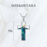 Sterling Silver Lapis Lazuli Abalone Shell Cross Mountains Necklace