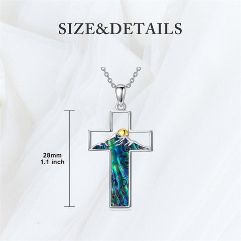 Sterling Silver Lapis Lazuli Abalone Shell Cross Mountains Necklace